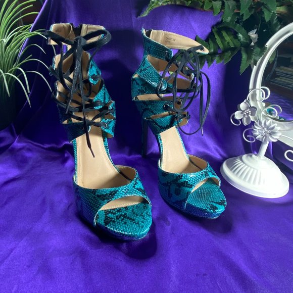 📌Shoe Dazzle Chatelle Snake Print Stiletto Sandal - Picture 1 of 14